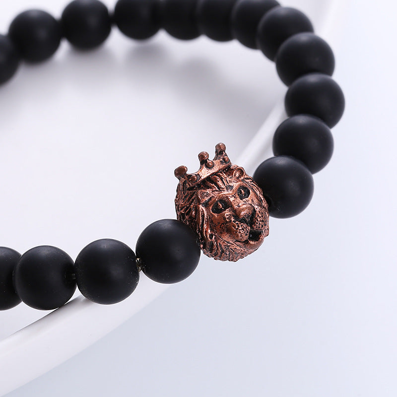 Pulsera de ónix con cabeza de león y corona de estilo punk al por mayor